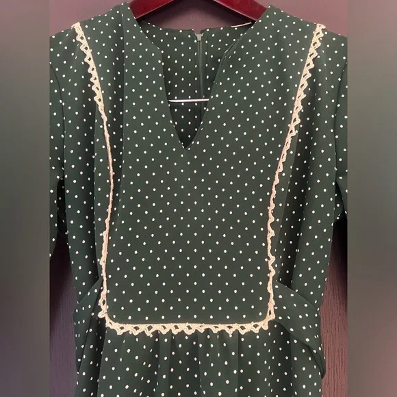 Vintage 70s Bib Front Tie Back Prairie Long Sleeve Maxi Dress - Picture 2 of 14